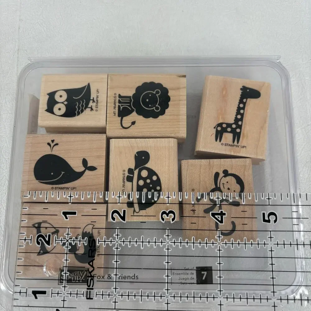 Stampin Up Fox and Friends Set of 7 Stamps Whale Owl Turtle Lion Money‎ Giraffe
